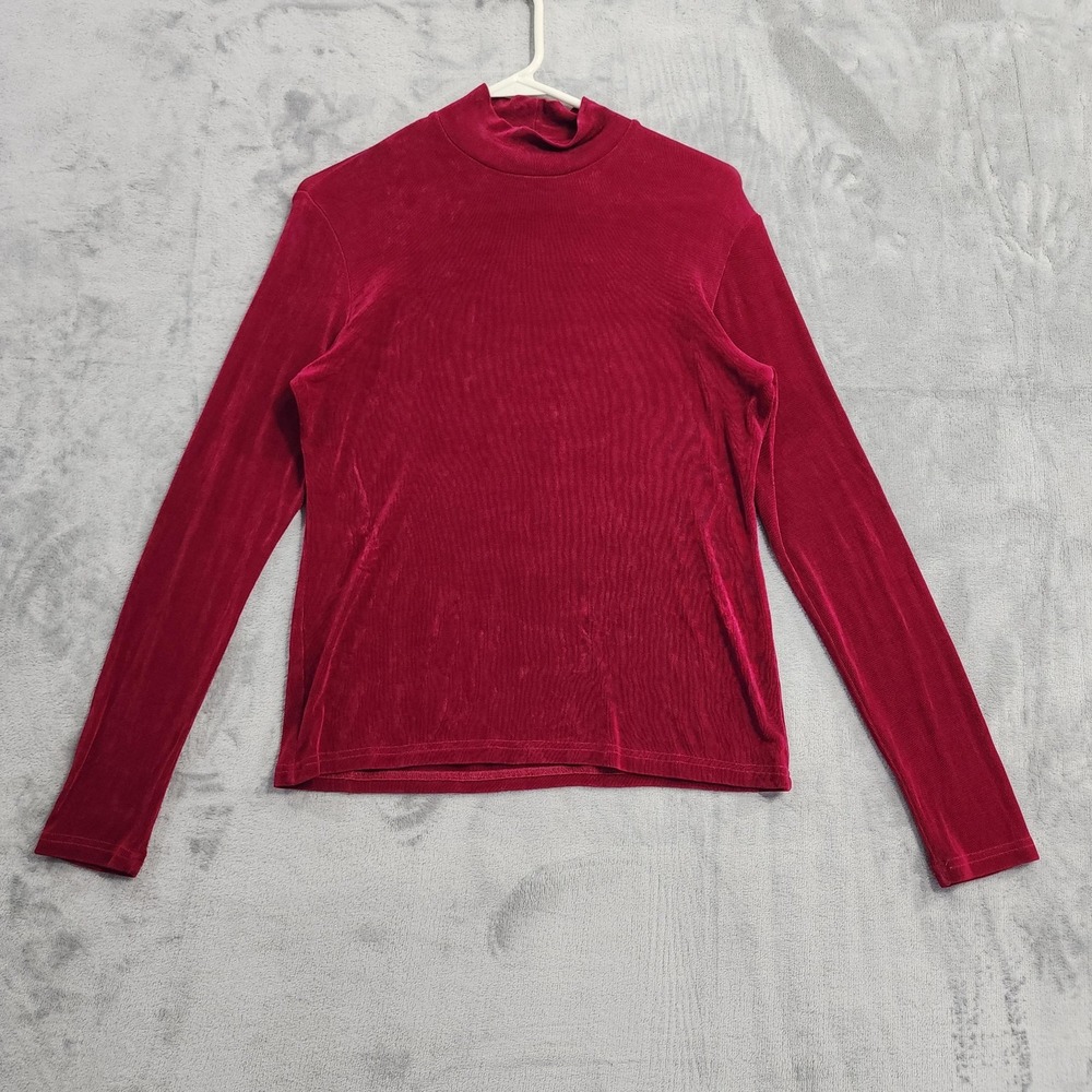 Vintage Hobby Horse Shirt Womens‎ XL Red Mock Neck Long Sleeve Stretch Slinky